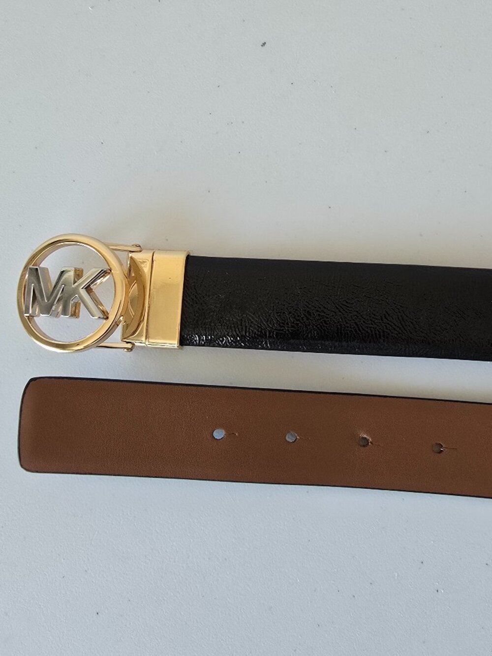 Michael Kors Reversible Belt L Black Brown Gold Buckle NEW
